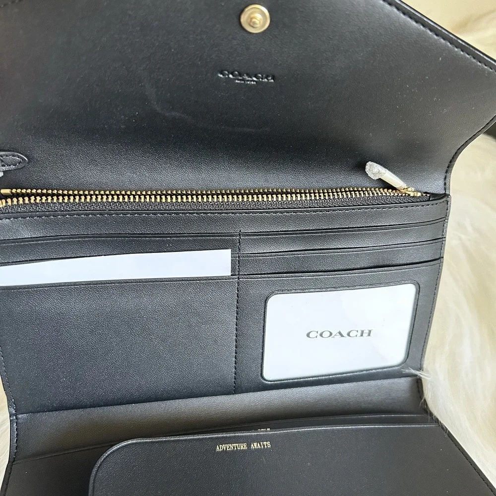 Coach C1962 Travel Envelope Wallet Brown Black‎ Signature Canvas NWT